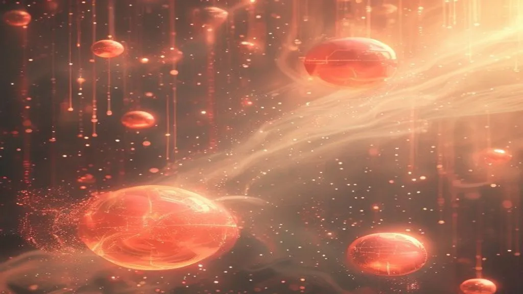 Glowing coral orbs linked by streams of warm light drifting through a starlit haze