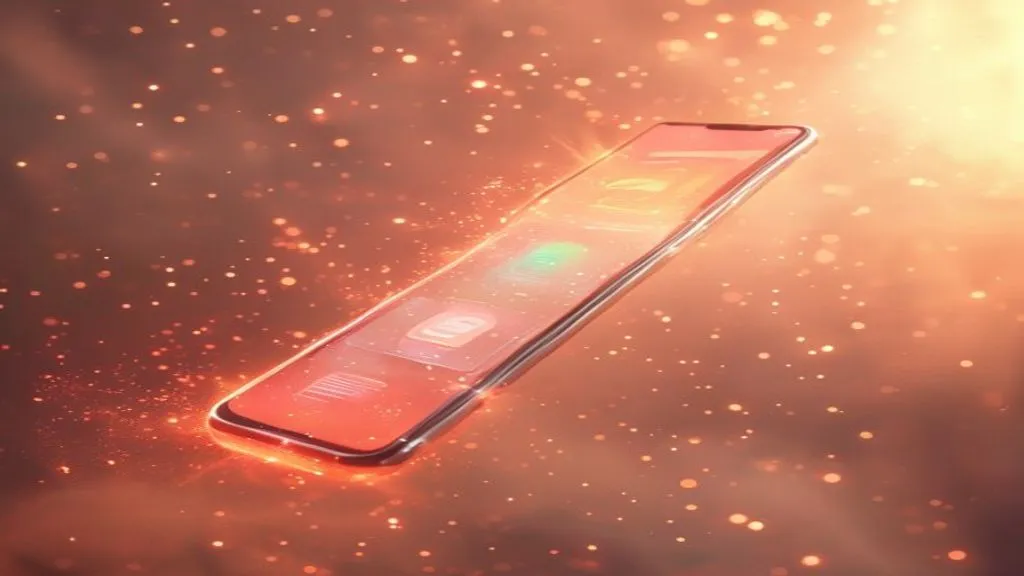 A phone floating in soft warm light with luminous app screens shining from it